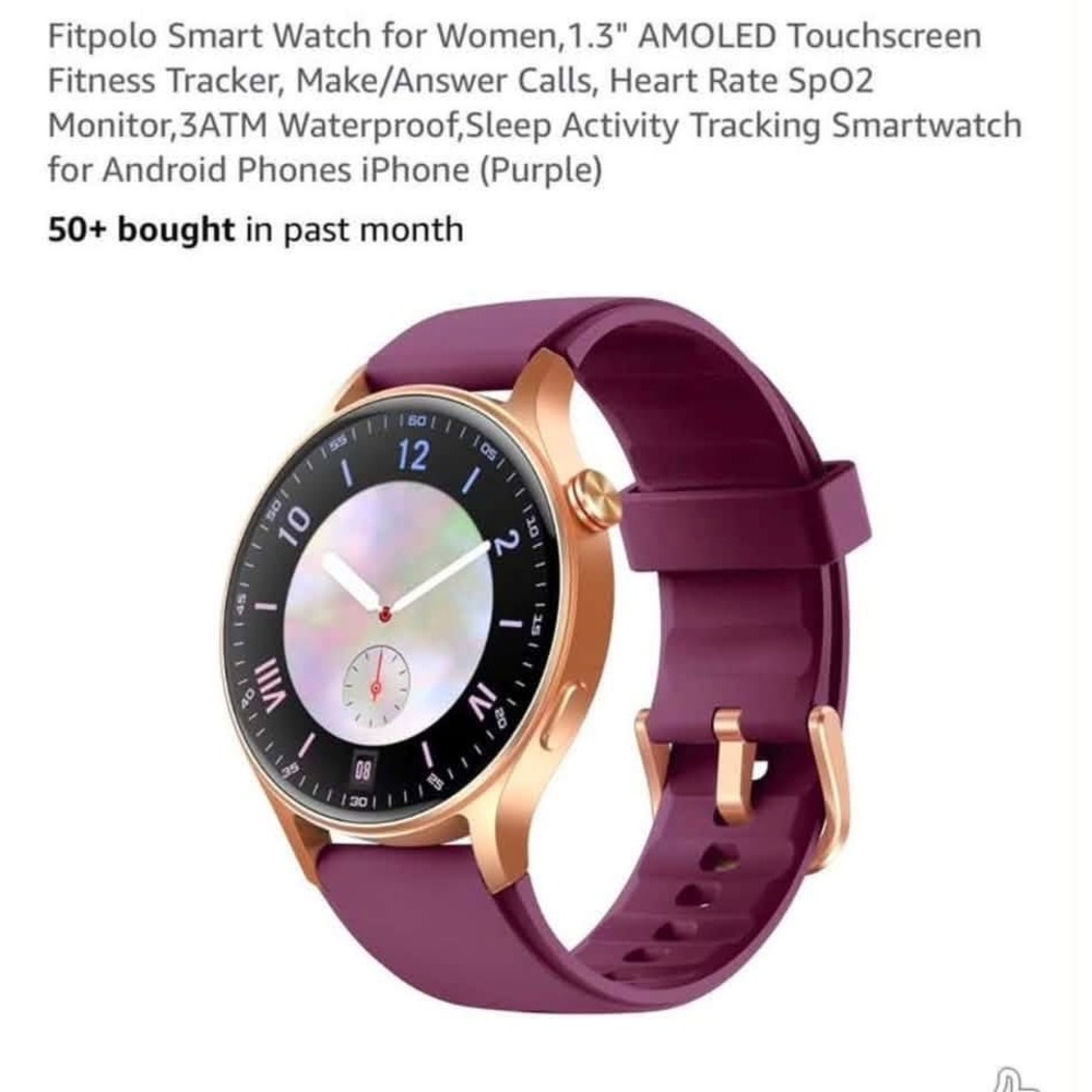 Fitpolo Smart Watch Women OS Purple New Fitness Tracker AMOLED Call Heart Rate